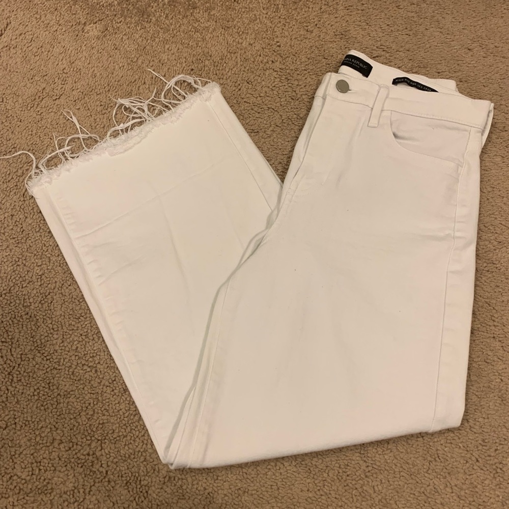 banana republic high-rise wide-leg crop white jeans